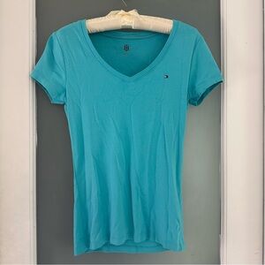 Tommy Hilfiger Aqua blue V-neck short sleeve shirt